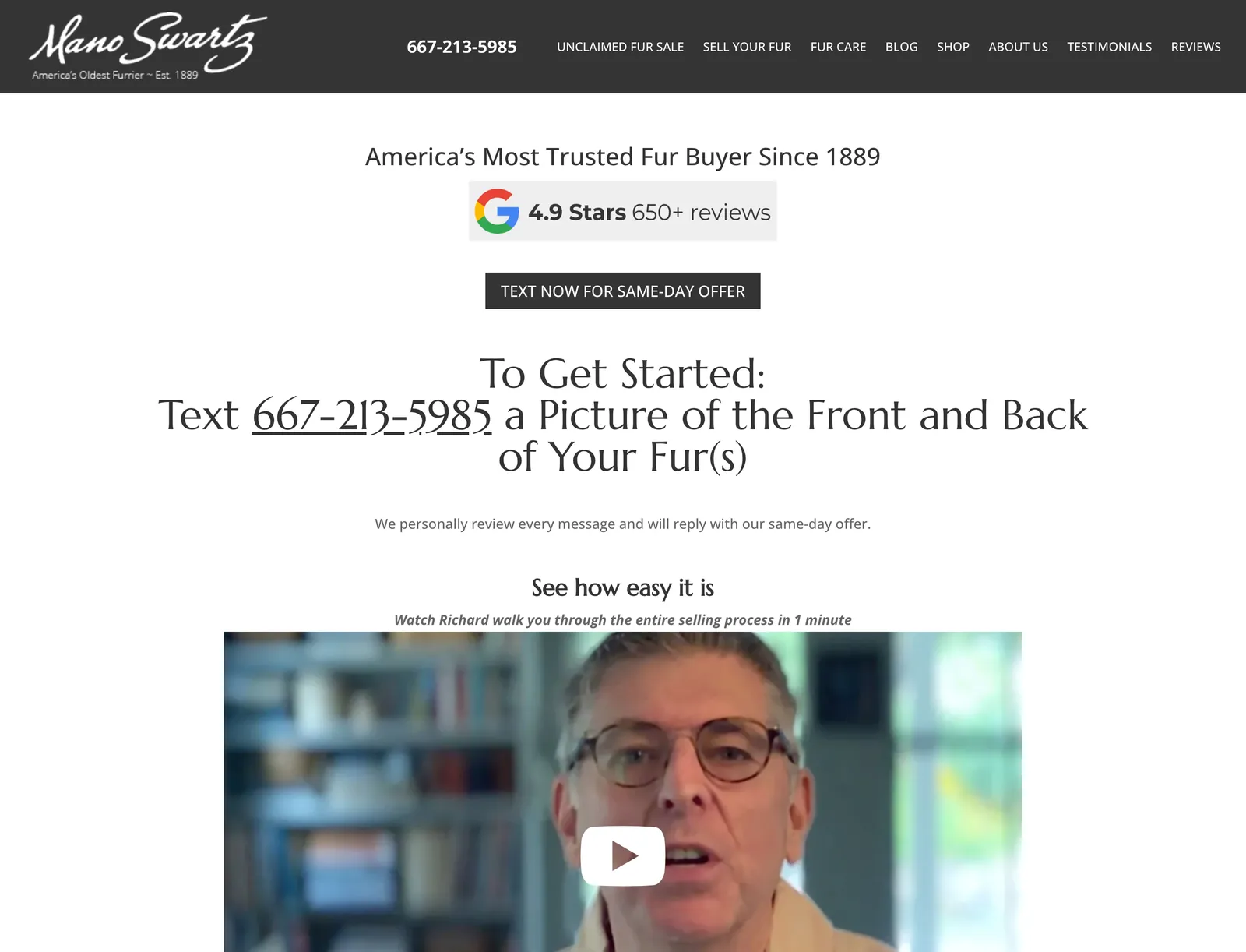 Mano Swartz sell page stating we personally review every message and will reply with our same-day offer