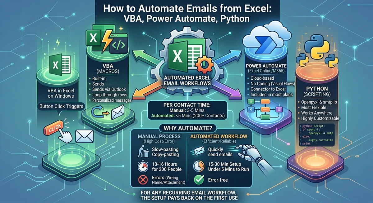 How to Automate Emails from Excel: VBA, Power Automate, Python