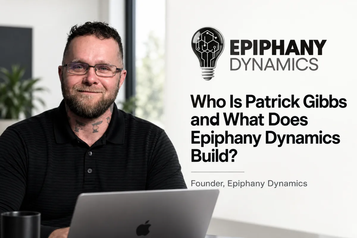 Patrick Gibbs beside the Epiphany Dynamics logo and article title